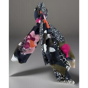 Chico’s Women Scarf 72x20” Blue Rose White Green Pattern Abstract Versatile